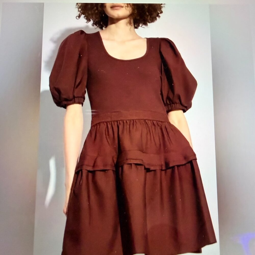 ULLA JOHNSON Tilda Bordeaux Mixed Media Dress ~ NWT